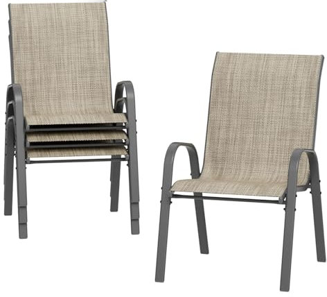 Amopatio Garden Chairs Set of 4, Stackable Dining Chairs Patio Chair for All Weather, Breathable Garden Outdoor Furniture for Backyard, Deck, Brown