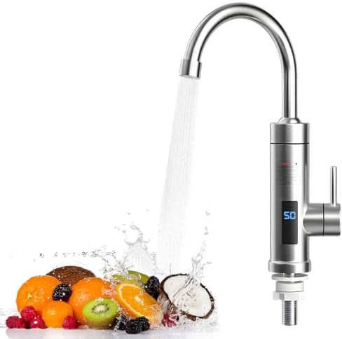 Stainless Steel Electric Instant Hot Water Faucet - 360° Rotatable, Digital Display, 3S Instant Hot Water Heater for Sink, Kitchen, Bathroom