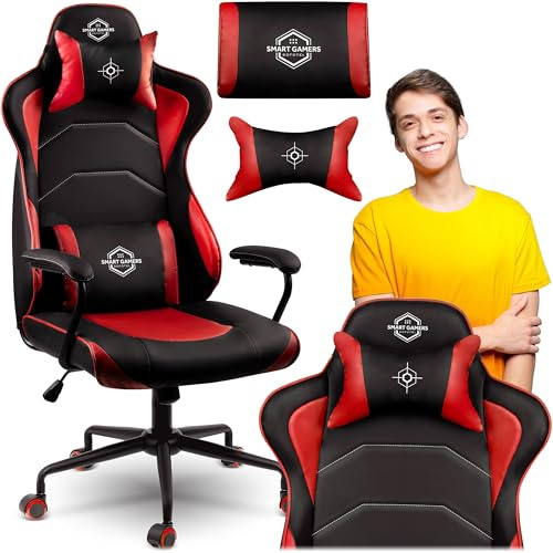 Sofotel Gaming Stuhl Ergonomisch Sessel Schreibtischstuhl Bürostuhl Drehstuhl Verstellbar Kopfstütze Lendenwirbelstütze Armlehnen SoftUp SoftSwing Kunstleder Herausnehmbare Kissen Katarina Rot