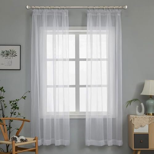 Hossom Tende Trasparenti Con Passanti Morbidi Finestre per Salotto Eleganti Soggiorno per Camera da Letto e Tende Cameretta Bambini 2 Pannelli 140x245cm Bianco