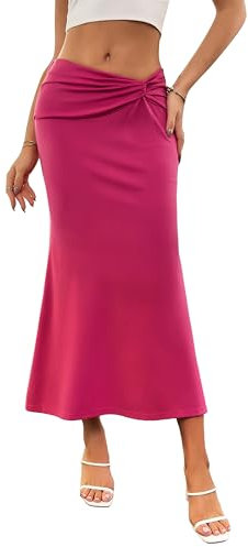 Kate Kasin Jupe vintage taille haute pour femme - En satin - Avec fente - Pour cocktail et fête, Rose rouge, XXL