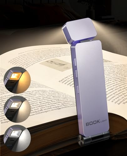 Tyreses Luz de Lectura, Lampara de Lectura con Pinzas, LED Luz Lectura USB Recargable, 3 Colores y 3 Brillos Continuamente Ajustables, Luz Anti-Azul, Regalo para Niños y Amantes de la Lectura(Púrpura)