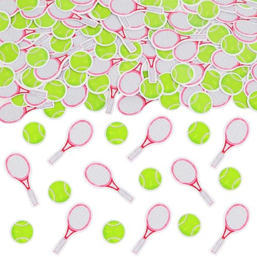 Sursurprise 200 Stück Tennis-Konfetti für Mädchen – Tennisschläger-Ball Papierstreuungen, rosa grüne Dessert-Tischdekorationen, Sportthema, Geburtstagsparty, Tischzubehör