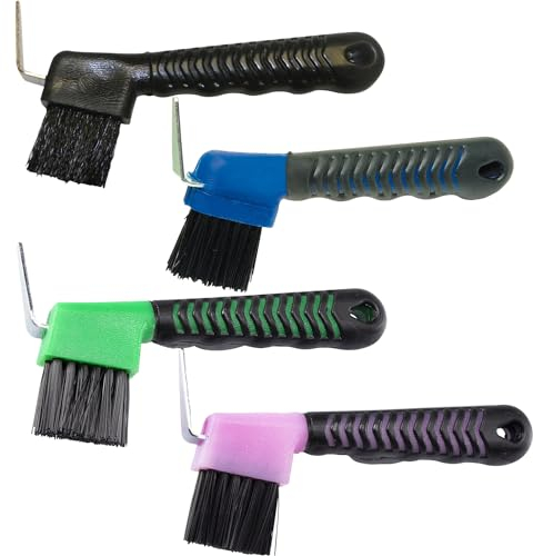 Bohue Hufkratzer-Bürsten, steife Borsten, Bürste mit weichem Gummigriff, tragbarer Hufkratzer, Hufreiniger für Pferde und Ziegen, 4 Stück