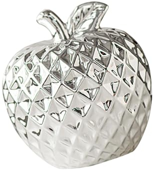 Fenteer Apfel-Keramikstatue, Tischdekoration, einfache dekorative Figur, Obstskulptur für Wohnzimmer, Büro, Regal, Silber