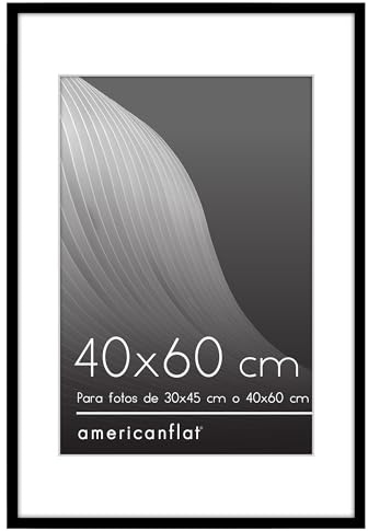 Americanflat Bilderrahmen 40x60 cm Schwarz - Bilderrahmen 30x45 cm mit Passepartout - Fotorahmen mit poliertem Plexi-Scheibe