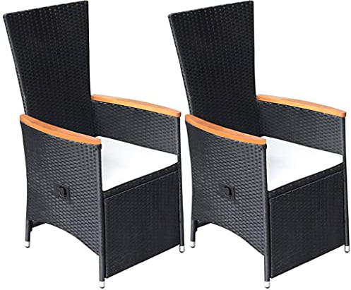 ULUYYUC Garten-Liegestühle 2 STK., Schlafsessel Sonnenliege Gartenlounge Set Campingstuhl Geeignet für Strand Hinterhof Innenhof Schwimmbad mit Auflagen Poly Rattan Schwarz