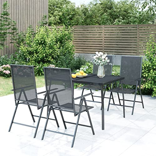 Gecheer 5-TLG. Garten Essgruppe 4 Personen, Gartenmöbel Set, Tisch mit Stuhl, Terassenmöbel, Gartengarnitur für Garten Terrasse, Stahl, Anthrazit