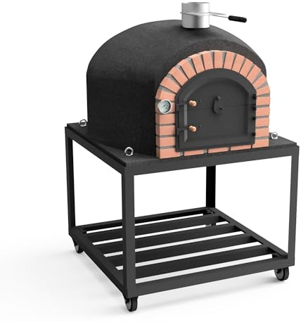 MOVELAR - Holzofen für den Außenbereich, Modell GRAN CANÁRIA (Schwarz - 80 x 80 x 170 cm) – isoliert mit Kork & 3 Keramikmatten, traditioneller Brotbackofen für Outdoor-Küchen