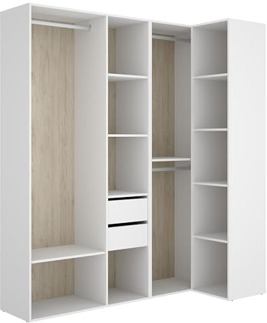 DEKIT GRUPO RIMOBEL SUIT - Conjunto de armario-vestidor rinconero con dos cajones - BLANCO/NATURAL - 205 x 1825 x 79,5