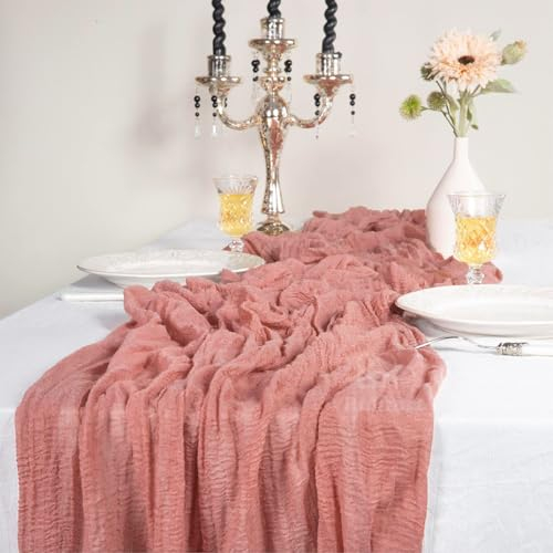 Tischläufer Staubiges rosa, 90x300 cm Boho Käsetuch Tischläufer, Halbdurchsichtiger Dekostoff, Käsetuch Tischläufer für Babyparty, Geburtstagsparty, Hochzeit Tischdeko