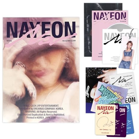 NAYEON - 2nd Mini album [NA] (B Ver.) Out Box + CD-R + Envelope + Postcard + Photobook + Hang Tag + Photocard + Track Sticker Pack + Mini Book + Folded Poster + 2 Extra Photocards