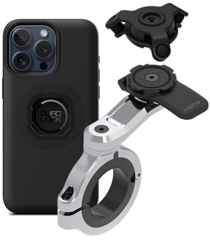 QUAD LOCK Lenker Handyhalterung PRO Chrom - Groß mit Vibrationsdämpfer und MAG Hülle für iPhone 15 Pro Max