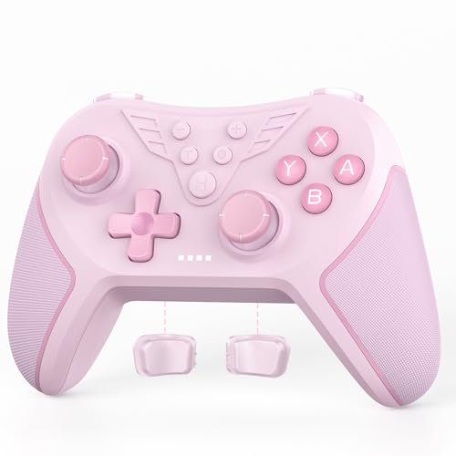LATEC Mando para Switch/Switch 2, Mandos Switch Inalambrico para Swith Lite/Switch OLED con Hall Joystick/Programable Botón/Gyro Axis/Vibración Regulable/Función Turbo y Captura de Pantalla,Rosa
