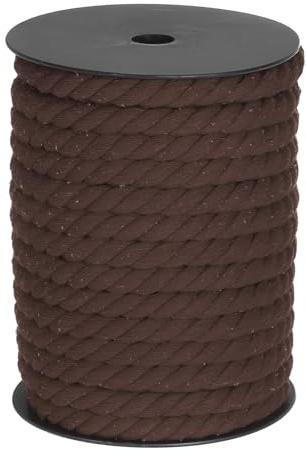 sourcing map Cuerda de algodón trenzada de 3 hebras, marrón oscuro, 10 mm x 22,8 m, para colgar en la pared, colgador de plantas, tejer, anudar macramé