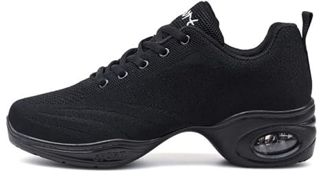 Hixingo Jazzschuhe Damen Cheerleader Schuhe Lace Up Tanzsneaker Damen, Line Dance Schuhe Mit Luftkissen, Split Sole Zumba Schuhe Damen für Fitness Gymnastik, Training Schuhe