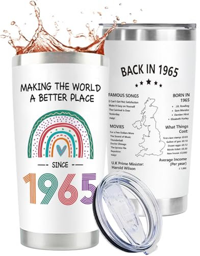CoCoCherry 60th Birthday Gifts for Women, Personalised Gifts Mug, 60th Birthday Ideas Gift for Mum, Wife, Bestie, Sisters, Best Friends, Back in 1965 Old Time Information