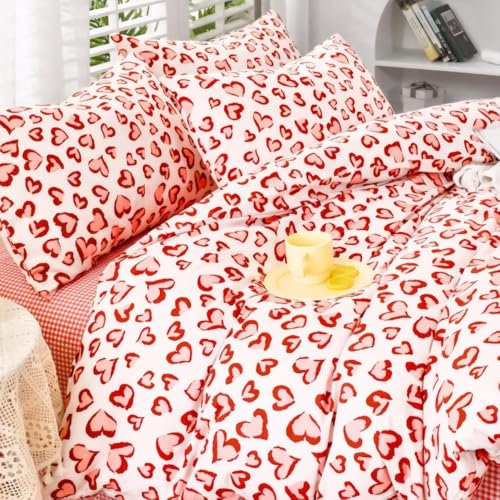 Nayoroom Herzchen Bettwäsche 135x200 4teilig Weiß Rosa Leopard Herzen Aesthetic Bettwäsche-Sets Leopardenmuster Herz Renforce Microfaser Kawaii Style Bettbezug Reißverschluss und 2 Kissenbezüge 80x80