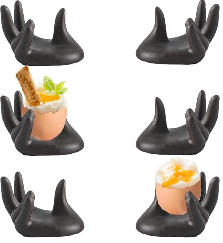 YouXiaor Eierbecher, 6PCS Lustig Eierbecher Eierbecher Schwarz Porzellan Eierständer Keramik-Eierbecher Eierhalter Eierschale Frühstück Eierhalter Set Egg Cup für Rohes Gekochtes Eier Brunc