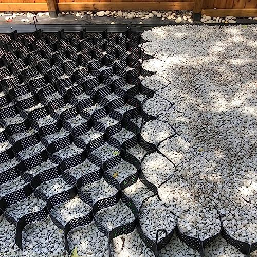 Schwarzes Kunststoff-Wabengitter für einfache Installation von Terrassenwegen, hohes Kies-Bodengitter für Gras und Felsen, Füllung, 2 x 2 m
