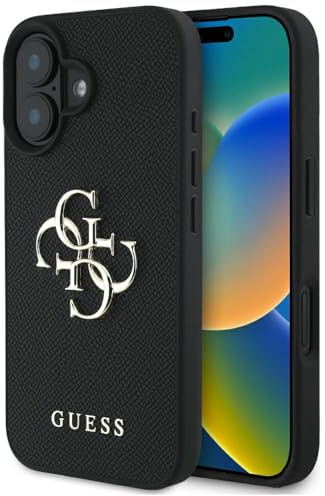 CG MOBILE Guess Grained Big 4G Logo Small Classic Logo Hülle für iPhone 16 (Schwarz)