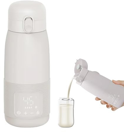 Tragbarer Flaschenwärmer, 500ml Flaschenwärmer Baby Unterwegs Präzise Temperaturkontrolle 37 Bis 55 Grad Einstellbar für Reisen Nachtfütterung (Weiß)