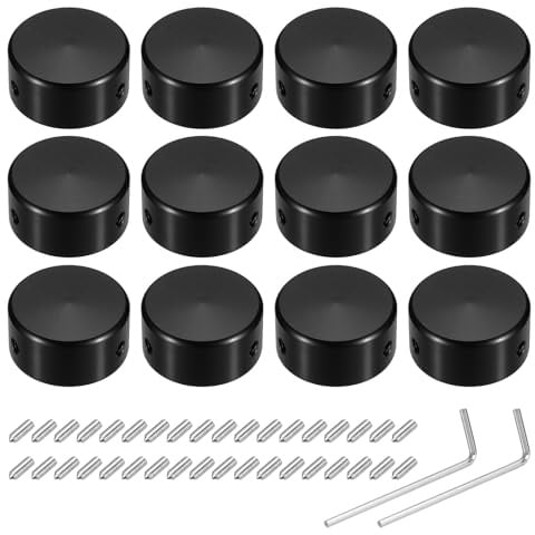 QUARKZMAN 12 Stück Gitarren Fußschalter Abdeckungen 10mm ID 24mm OD Aluminiumlegierung Effektpedal für E-Gitarre Footswitch Kappe Tasten Schwarz