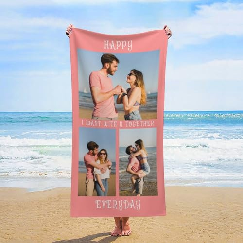 LKSCUDIY Strandtuch Personalisiert mit Foto,Mikrofaser Strandtücher Badetuch Selbst Gestalten,Superweiche und schnell trocknend Badeliege–für Outdoor Reisen,Camping,Schwimmen,3Foto