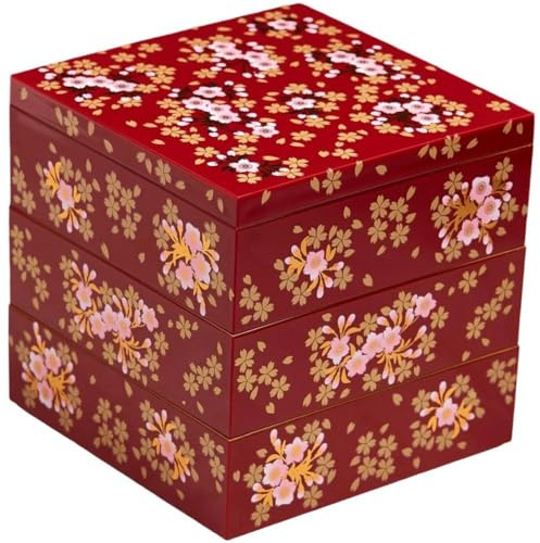 Vobumix Traditionelle Japanische Bento-Box, bento-Box, Dreischichtige Sushi-Box, Tragbarer Lebensmittelaufbewahrungsbehälter, Traditionelle Lackierte Box