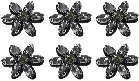 QUARKZMAN 6 Stück Handgemachte Blumen Perlen Applikationen Schwarz | Glas Kristall Applikationen Stickerei Nähen Perlen Blumen Applikation Patch, Für Kleidung Taschen Haarband Dekoration