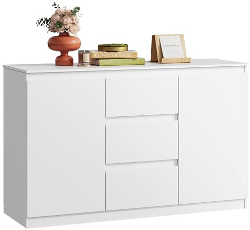 WLIVE Chest of Drawers with 3 Drawers, Cabinet with 2 Door 4 Shelvses, Modern Storage Unit, for Living Room, Bedroom, Hallway, (White, 2 Door 3 Drawer)