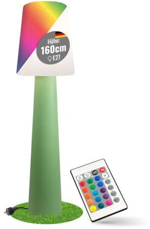8 seasons LED Stehlampe No. 1, 160 cm RGB (Mint) - große Stehleuchte außen | Farbwechsel, dimmbar, Fernbedienung, E27-Fassung, LED austauschbar, wetterfest IP44, mit Strom, für Garten, Terrasse, Balkon