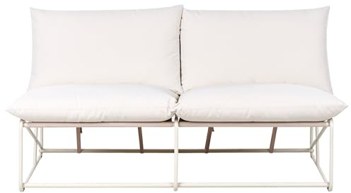 Beliani Low Oversized Sofa Metal with Seat Backrest Cushions Indoor Outdoor Furniture Armless Garden Beige Pico