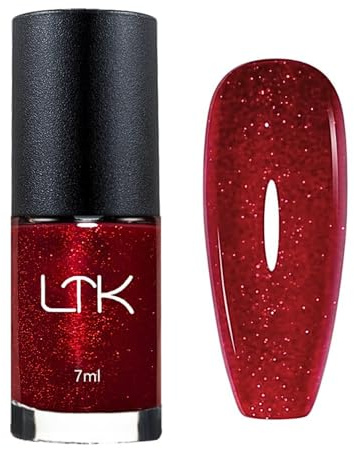 Red Glitter Nail Polish - Wine Red Nail Polish - Breathable High Shimmer Nail Varnish Quick Dry - Dark Red Nail Varnish Long Lasting - Chip Resistant for Manicure No Need Cure
