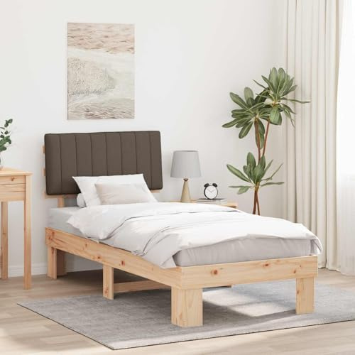 Tonture Bettgestell mit gepolstertem Kopfteil, Taupe, 90 x 200 cm, aus massivem Kiefernholz, modernes Design, Einzelbett, kein Boxspring erforderlich