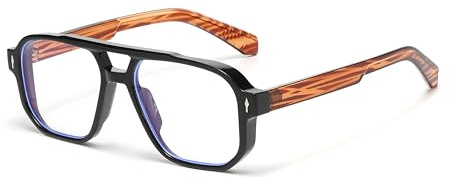 WDZAYXC Retro Square Sonnenbrille für Damen Und Herren,70er Jahre Vintage Trendy Brille Klassisch mit Double Brücke UV400 Schutz (Schwarz/Transparent)