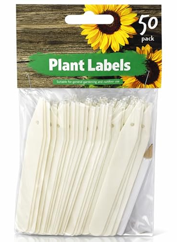 ANGIX 50 x Plant Labels with Pencil - Plastic Waterproof Writable Plant Tags for Pots, Seedlings & Herbs - Durable Outdoor Plant Name Stakes for Garden, Greenhouse & Allotment