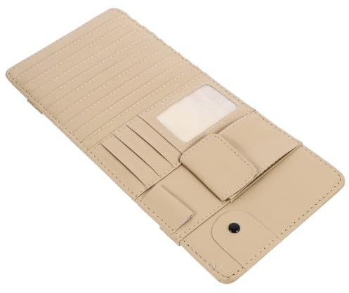 Milisten Multifunction Car Sun Visor CD Holder in Beige Leather, Easy to Install and Remove Storage Pouch for Cards and Driving License, Suitable for Car and Truck Use