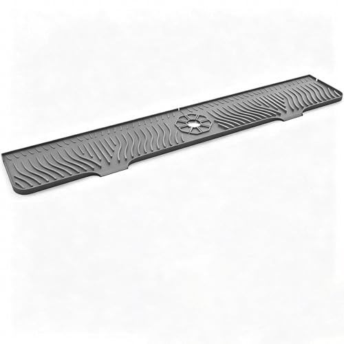 Oiieco 33 Inch Sink Splash Guard Mat, Silicone Faucet Splash Pad Without Straps, Sloped Drain Mat for Kitchen Sinks (Gray)