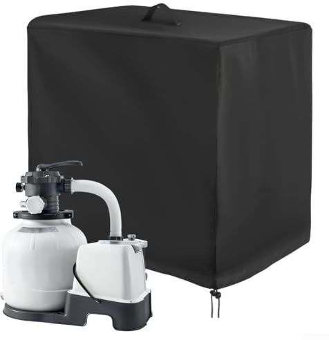 Copertura per pompa con filtro a sabbia, protezione esterna impermeabile per attrezzature da piscina, custodia in tessuto Oxford nero resistente ai raggi UV (66 x 62 x 72 cm)