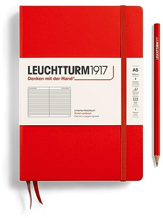 LEUCHTTURM1917 332933 Notizbuch Medium (A5), Hardcover, liniert, rot