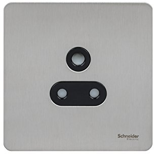 Schneider Electric Ultimate Screwless Flat Plate 5a Unswitched Round Pin Socket Stainless Steel Black Insert