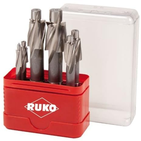 RUKO Flachsenker-Satz DIN 373 HSS mit Zylinderschaft, Hochleistungs-Werkzeug, Ideal für Stahl, Gusseisen und Leichtmetalle, 6-teilig
