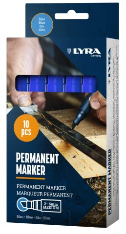 LYRA Permanent Marker blau Keilspitze mittel 2–6mm Kartonetui 10 Stk. | ideal geeignet für professionelle, lichtbeständige Markierungen, schnell trocknende, permanente Tinte