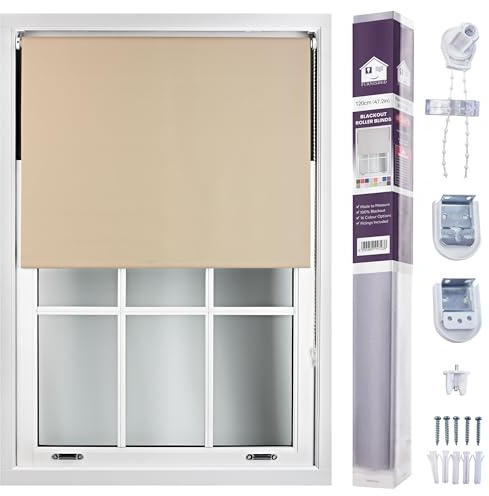 Furnished Blackout Roller Blind Made to Measure 14 Sizes 16 Colours Cappuccino Up To 120cm