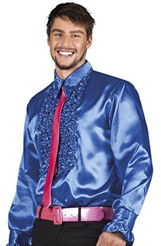 Boland - Chemise disco à volants, bleu, homme, déguisement, chemise de soirée, Schlager move, 70's, fête à thème, carnaval