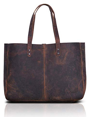 KomalC Umhängetasche aus Leder für Damen, Geldbörse, Reisetasche, Einkaufstasche, Messenger, Mehrzweck-Handtasche (15 Zoll, Buffalo Distressed Tan)
