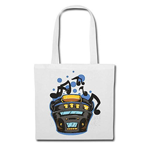 Tasche Umhängetasche KASSETTENREKORDER RADIO MUSIKANLAGE RADIOREKORDER STEREOANLAGE TECHNO JAZZ FUNKY SOUL TRANCE FESTIVAL HOUSE HIPHOP HIP HOP DJ Einkaufstasche Schulbeutel Turnbeutel in Weiß