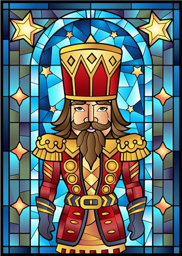 LPS A4 Nutcracker Traditional Church Style Stained Glass Cling Sticker Christmas