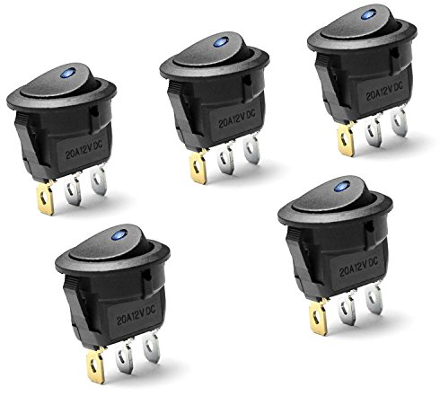 Ytian 5 Stück DC 20A 12V ON-OFF Rund Wippschalter Blau LED Anzeige Wechsel